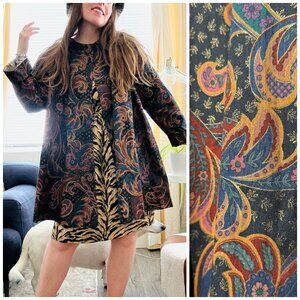 Vintage Swing Jacket Coat 80s Dark Paisley Autumnal Lightweight | Size L-1X